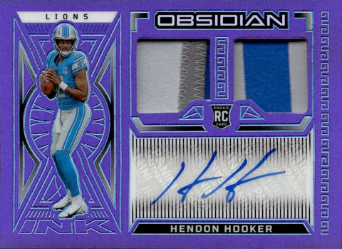 2023 Hendon Hooker Panini Obsidian PURPLE ROOKIE DUAL PATCH AUTO 08/30 AUTOGRAPH RELIC #RJI-HHO Detroit Lions