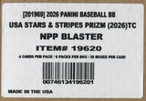 2026 Panini USA Stars & Stripes Prizm Baseball Blaster, 20 Box Case