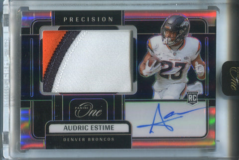 2024 Audric Estime Panini One PRECISION ROOKIE JUMBO PATCH AUTO 36/99 AUTOGRAPH RELIC #319 Denver Broncos