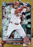2025 Nathan Church Bowman Chrome 1ST BOWMAN GOLD SHIMMER REFRACTOR ROOKIE RC 28/50 #BCP-192 St. Louis Cardinals