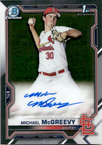 2021 Michael McGreevy Bowman Chrome PROSPECTS 1ST BOWMAN AUTO AUTOGRAPH #CDA-MMCG St. Louis Cardinals