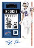 2020 Tyler Bass Panini Contenders ROOKIE TICKET AUTOGRAPH RC AUTO #254 Buffalo Bills