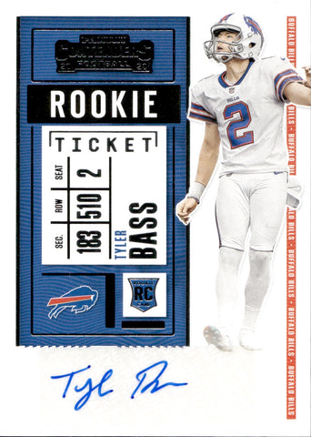 2020 Tyler Bass Panini Contenders ROOKIE TICKET AUTOGRAPH RC AUTO #254 Buffalo Bills