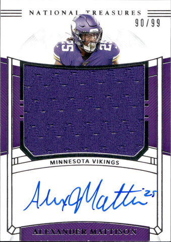 2019 Alexander Mattison Panini National Treasures ROOKIE JERSEY AUTO 90/99 AUTOGRAPH RELIC #RMS-AM Minnesota Vikings