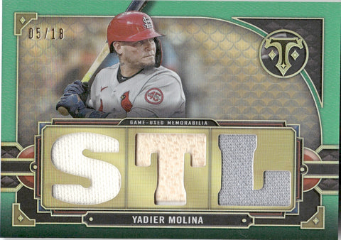 2022 Yadier Molina Topps Triple Threads EMERALD GAME-USED RELICS 5/18 #TTR-TM2 St. Louis Cardinals