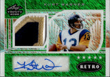2025 Kurt Warner Leaf Trinity RETRO GREEN SHIMMER GAME-USED PATCH AUTOGRAPH 1/1 ONE OF ONE AUTO #ARM-KW1 St. Louis Rams