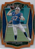 2020 Josh Allen Panini Select PREMIER LEVEL ORANGE PRIZM DIE-CUT #121 Buffalo Bills