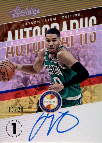 2018-19 Jayson Tatum Panini Absolute 10TH ANNIVERSARY AUTO 19/20 AUTOGRAPH #AA-JT Boston Celtics