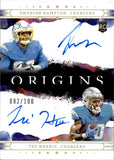 2025 Omarion Hampton Tre Harris Panini Origins DUAL ROOKIE AUTOGRAPH 82/100 RC AUTO #DA-4 Los Angeles Chargers