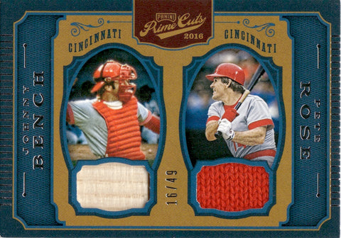 2016 Johnny Bench Pete Rose Panini Prime Cuts DUAL BAT JERSEY 16/49 RELIC #CPM-BR Cincinnati Reds *NRMT CORNERS EDGES*