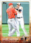2015 Manny Machado Topps SERIES 1 WITH MIKE TROUT SP PHOTO VARIATION #136 Baltimore Orioles