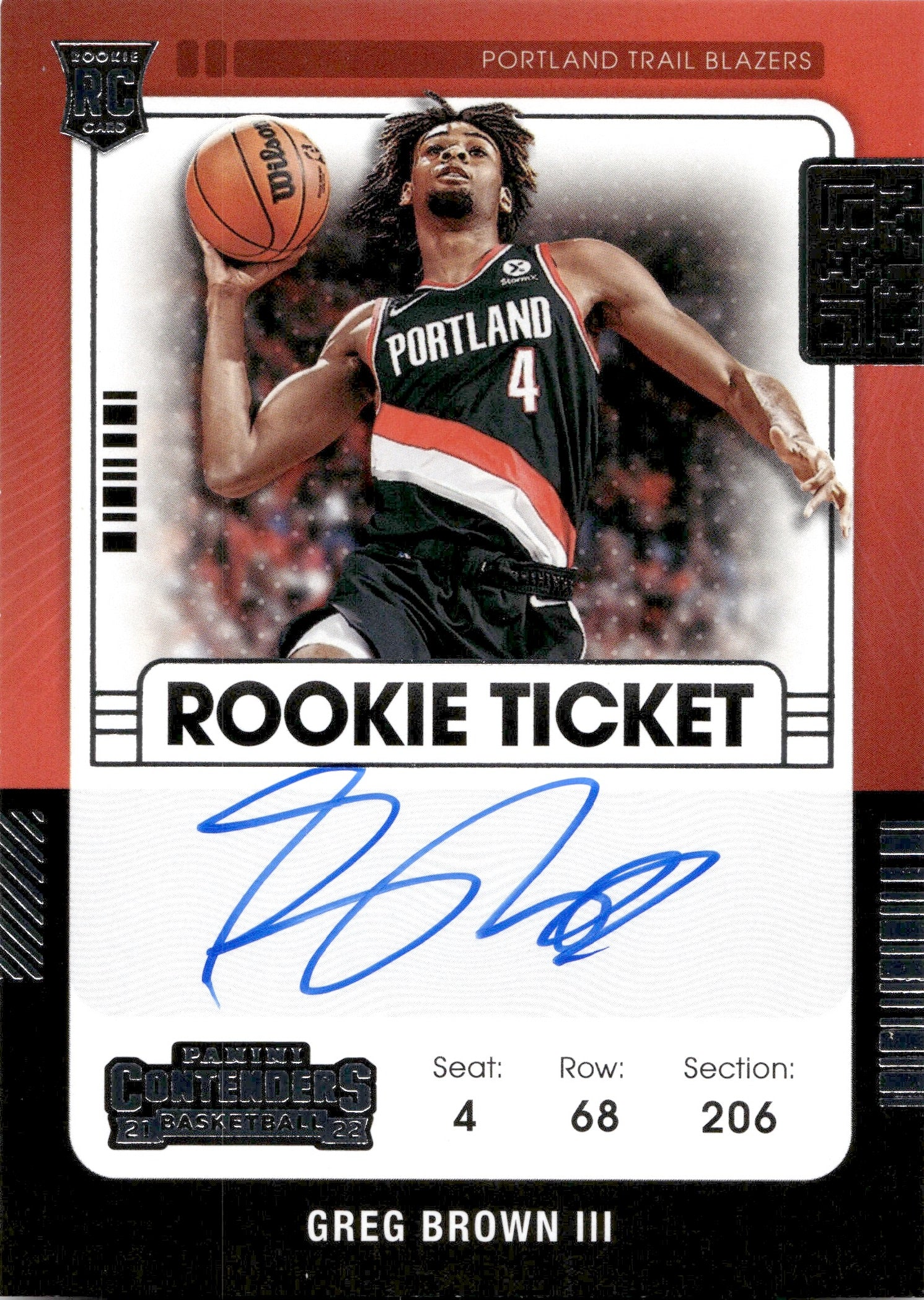 2021-22 Greg Brown III Panini Contenders ROOKIE TICKET AUTO AUTOGRAPH