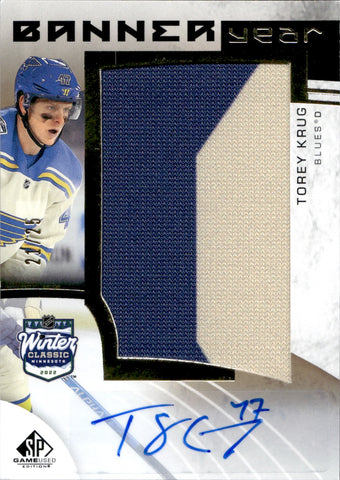 2022-23 Torey Krug Upper Deck SP Game Used WINTER CLASSIC BANNER SEASON AUTO 21/25 AUTOGRAPH RELIC #BYWC-TK St. Louis Blues