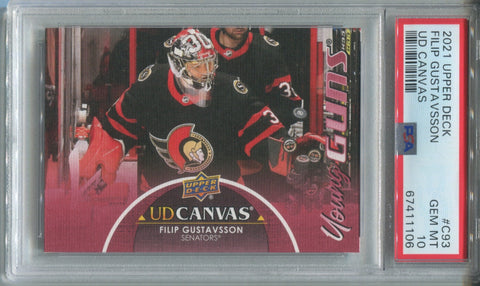2021-22 Filip Gustavsson Upper Deck Series 1 UD CANVAS YOUNG GUNS ROOKIE RC PSA 10 #C93 Ottawa Senators 1106