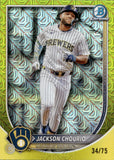 2025 Jackson Chourio Bowman Chrome YELLOW MOJO REFRACTOR 34/75 #40 Milwaukee Brewers