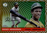 2025 Rickey Henderson Topps Chrome Platinum Anniversary GOLD VIBRATION REFRACTOR 12/50 #32o Oakland A's HOF