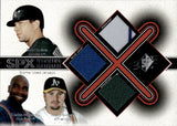 2001 Todd Helton Carlos Delgado Jason Giambi Upper Deck SPx WINNING MATERIALS TRIPLE GAME-USED JERSEYS #HDG Colorado Rockies Toronto Blue Jays Oakland A's