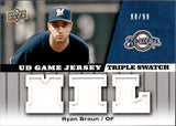 2009 Ryan Braun Upper Deck GAME JERSEY TRIPLE SWATCH 88/99 #GJ-RB Milwaukee Brewers