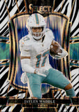 2025 Jaylen Waddle Panini Select PREMIER LEVEL ZEBRA PRIZM #182 Miami Dolphins