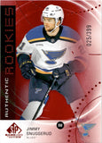 2025-26 Jimmy Snuggerud Upper Deck SP Game Used AUTHENTIC ROOKIES RED 25/399 RC #AR-SN St. Louis Blues
