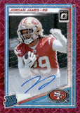 2025 Jordan James Panini Donruss Optic RATED ROOKIE PINK VELOCITY PRIZM AUTOGRAPH 8/75 RC AUTO #278 San Francisco 49ers