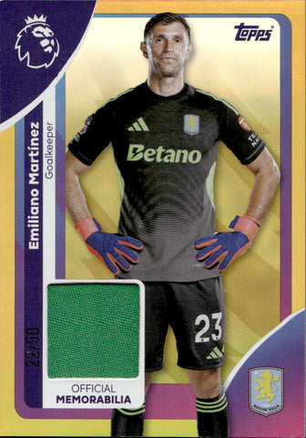 2025-26 Emiliano Martinez Topps Premier League GOLD MEMORABILIA JERSEY 22/50 #RE-EM Aston Villa