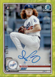 2020 Dustin May Bowman Chrome YELLOW REFRACTOR AUTOGRAPH ROOKIE 4/75 AUTO RC #CRA-DM Los Angeles Dodgers