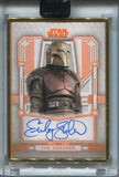 2024 Emily Swallow as The Armorer Topps Star Wars Galactic Antiquities GOLD FRAMED ORANGE AUTO 11/25 AUTOGRAPH #FA-ES The Mandalorian