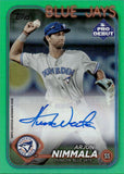 2024 Arjun Nimmala Topps Pro Debut GREEN FOIL AUTOGRAPH 21/99 AUTO #PD-144 Toronto Blue Jays