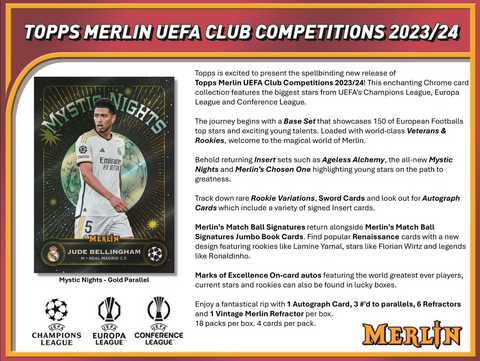 2023-24 Topps UEFA Club Competitions Merlin Chrome Soccer Hobby, Pack *RELEASES 9/20*