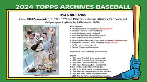 2024 Topps Archives Baseball Hobby, 10 Box Case *RELEASES 1/8*