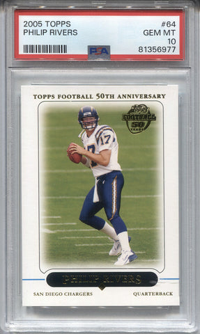 2005 Philip Rivers Topps PSA 10 #64 San Diego Chargers 6977