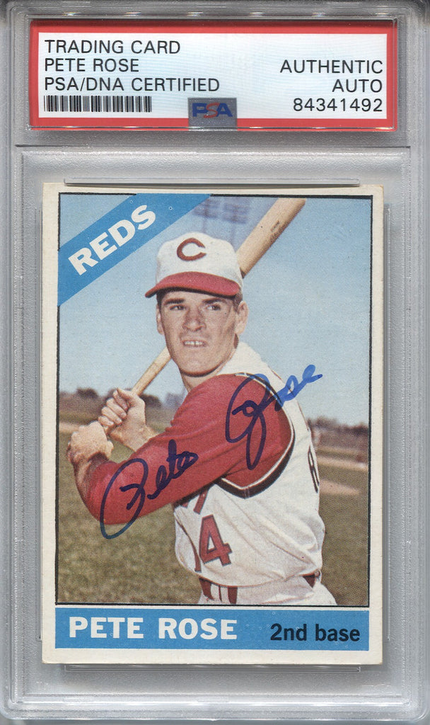 Pete Rose Signed 1966 Topps Baseball Card - Cincinnati Reds