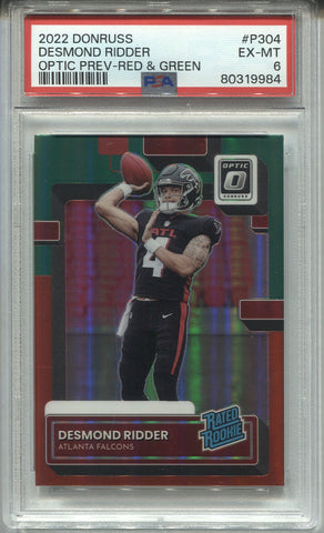 2022 Desmond Ridder Donruss Optic PREVIEW RED & GREEN RATED ROOKIE RC PSA 6 #P304 Atlanta Falcons 9984