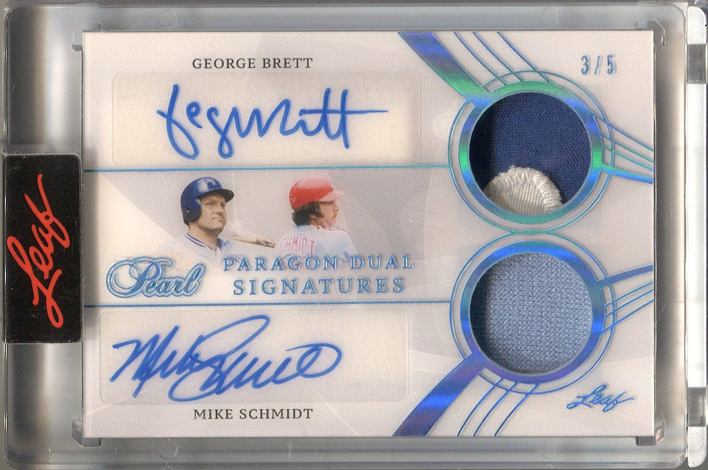 2021-22 George Brett Mike Schmidt Leaf Pearl PARAGON BLUE DUAL SIGNATU