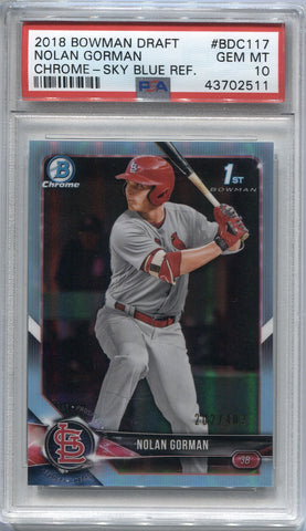 2021 Bowman Chrome Blue Sapphire Nolan Gorman Rookie BCP-90 St Louis  Cardinals