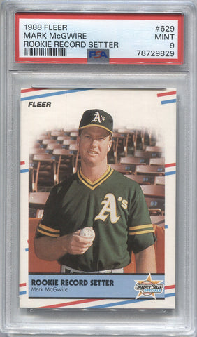 1988 Mark McGwire Fleer ROOKIE RECORD SETTER PSA 9 #629 Oakland A's 9829