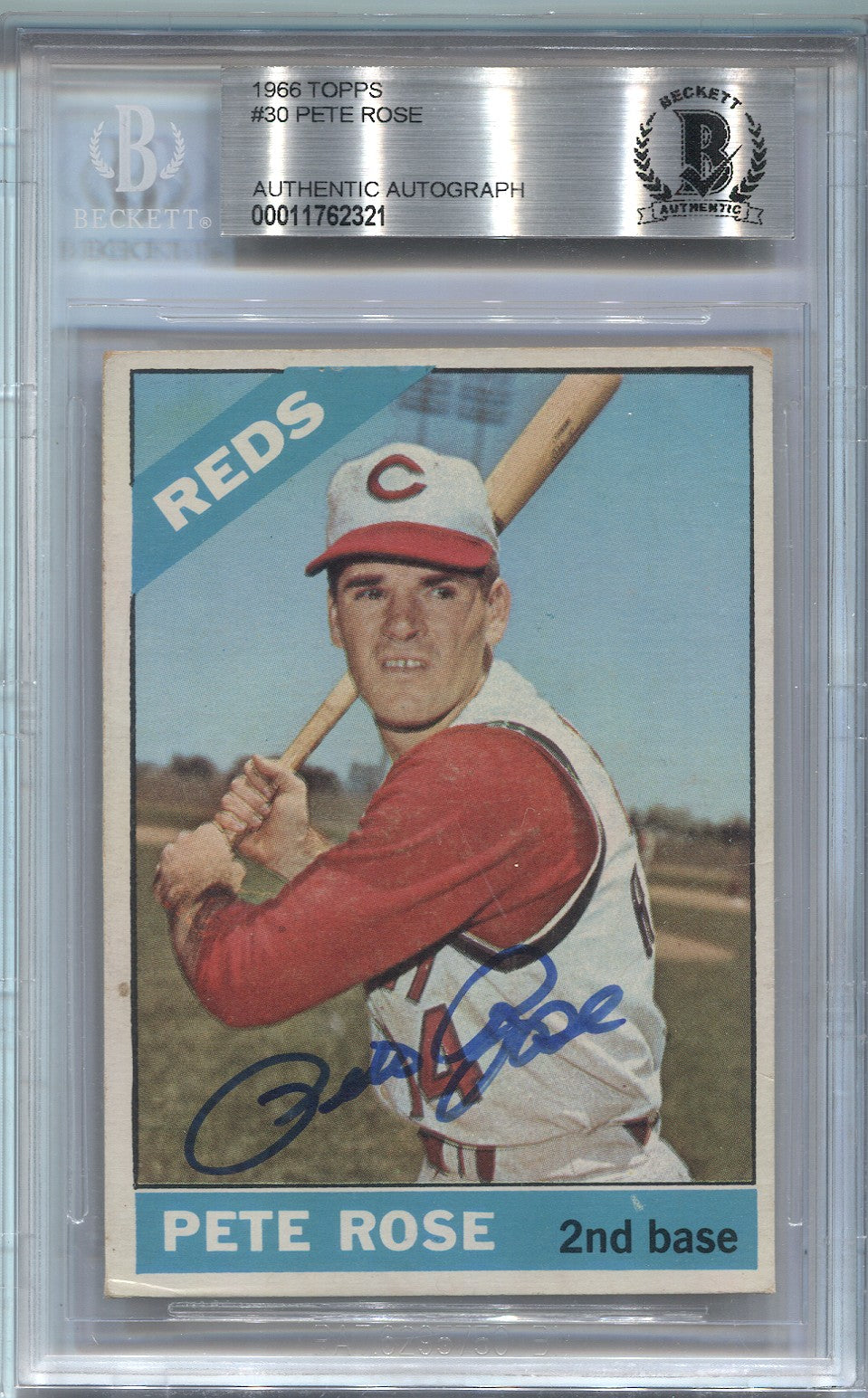 Pete Rose Signed 1966 Topps Baseball Card - Cincinnati Reds