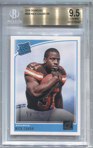 2018 Nick Chubb Panini Donruss RATED ROOKIE RC BGS 9.5 #308 Cleveland Browns 3487
