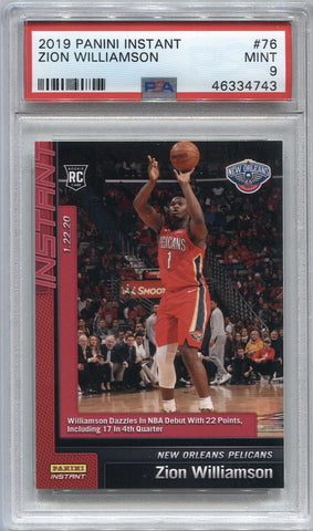 2019-20 Zion Williamson Panini Instant ROOKIE RC PSA 9 #76 New Orleans Pelicans 4743