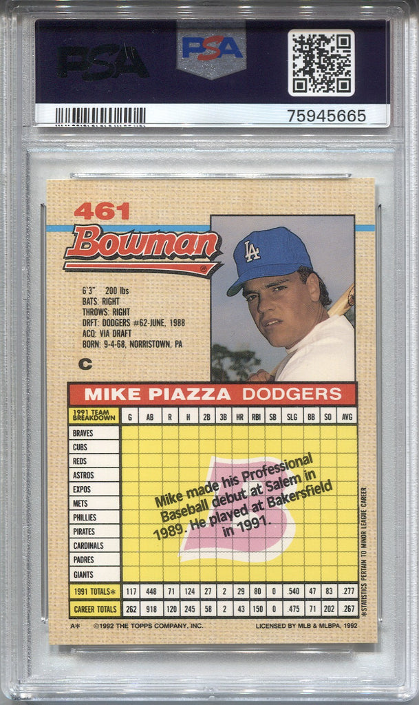 Mike Piazza Los Angeles Dodgers 1992 Bowman # 461 Rookie Card