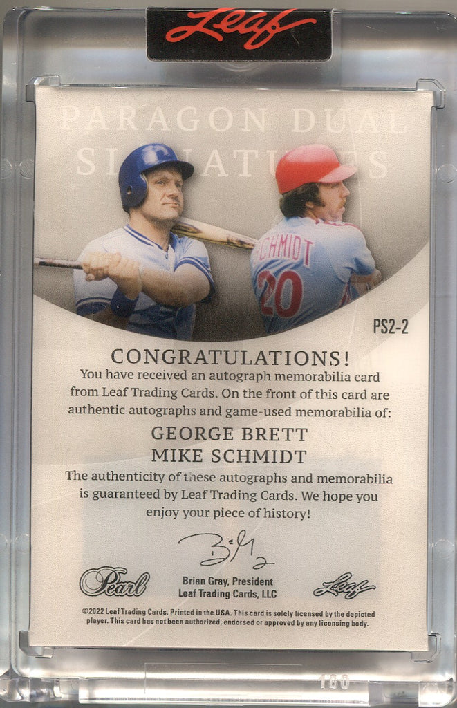 2021-22 George Brett Mike Schmidt Leaf Pearl PARAGON BLUE DUAL SIGNATU