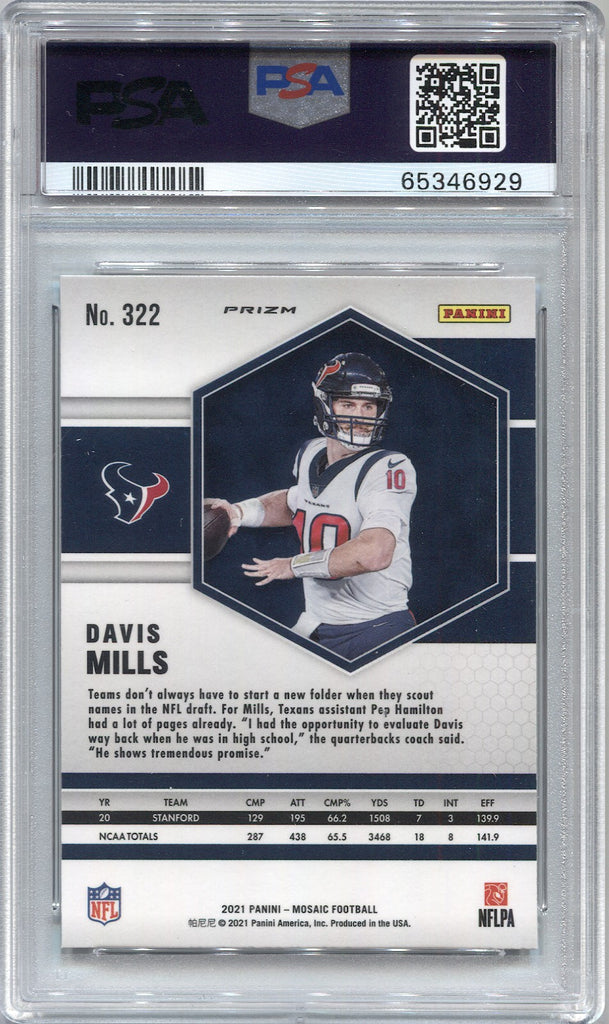 2021 Davis Mills Panini Mosaic REACTIVE ORANGE ROOKIE RC PSA 10 #322 H