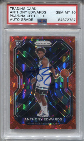 2020-21 Anthony Edwards Panini Prizm PSA/DNA 10 AUTHENTIC AUTO AUTOGRAPH RED ICE ROOKIE RC #258 Minnesota Timberwolves 2787