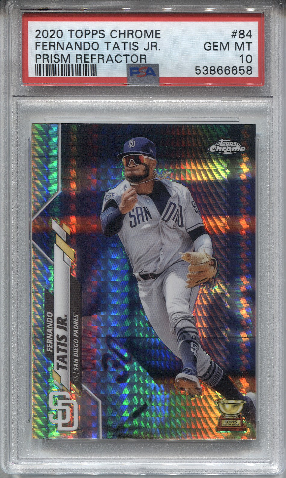 Fernando Tatis Jr. Autographed 2019 Topps Chrome Pink Refractor Rookie Card  #203 San Diego Padres PSA 9 Auto Grade Gem Mint 10 PSA/DNA #62841169