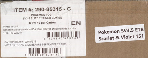 Pokemon Scarlet & Violet 151 ETB, 10 Elite Trainer Box Case