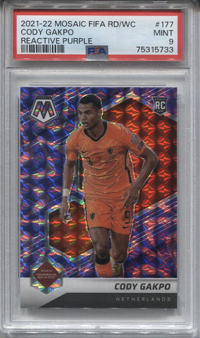 2021-22 Cody Gakpo Panini Mosaic FIFA Road to the World Cup PURPLE REACTIVE ROOKIE RC PSA 9 #177 Netherlands 5733