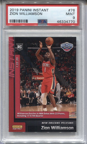 2019-20 Zion Williamson Panini Instant ROOKIE RC PSA 9 #76 New Orleans Pelicans 4770