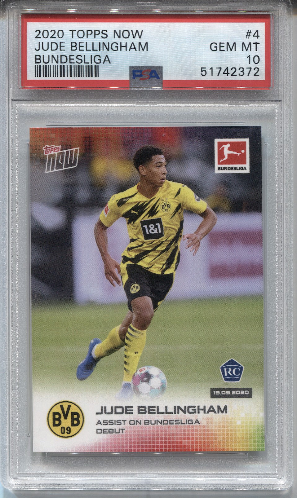 2020 Jude Bellingham Topps Now Bundesliga ROOKIE RC PSA 10 #4 Borussia  Dortmund 2374