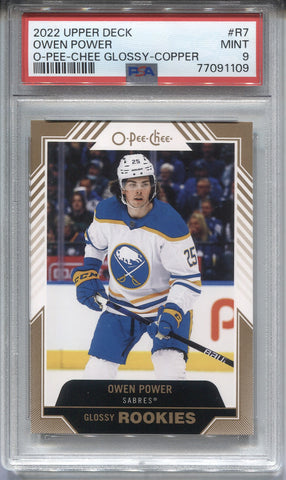 2022-23 Owen Power Upper Deck O-PEE-CHEE COPPER GLOSSY ROOKIE RC PSA 9 #R7 Buffalo Sabres 1109